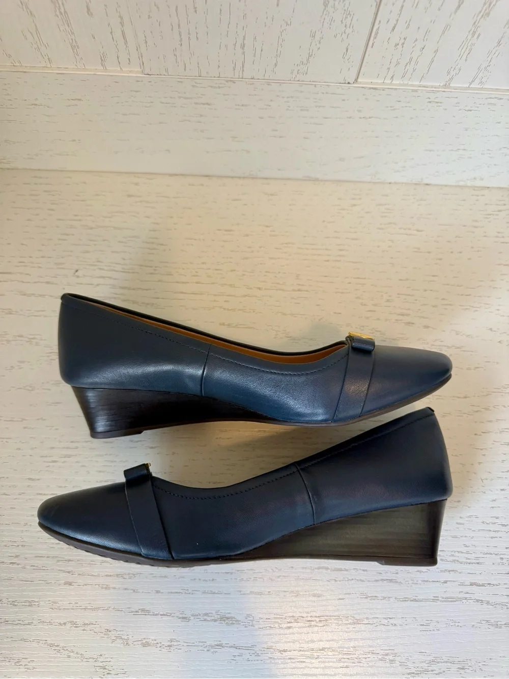 Cole Haan Navy Leather wedge pumps new without box size 8